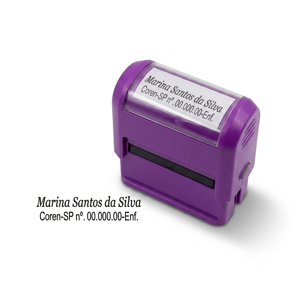 Carimbo automático roxo personalizado para enfermeiro com nome e COREN