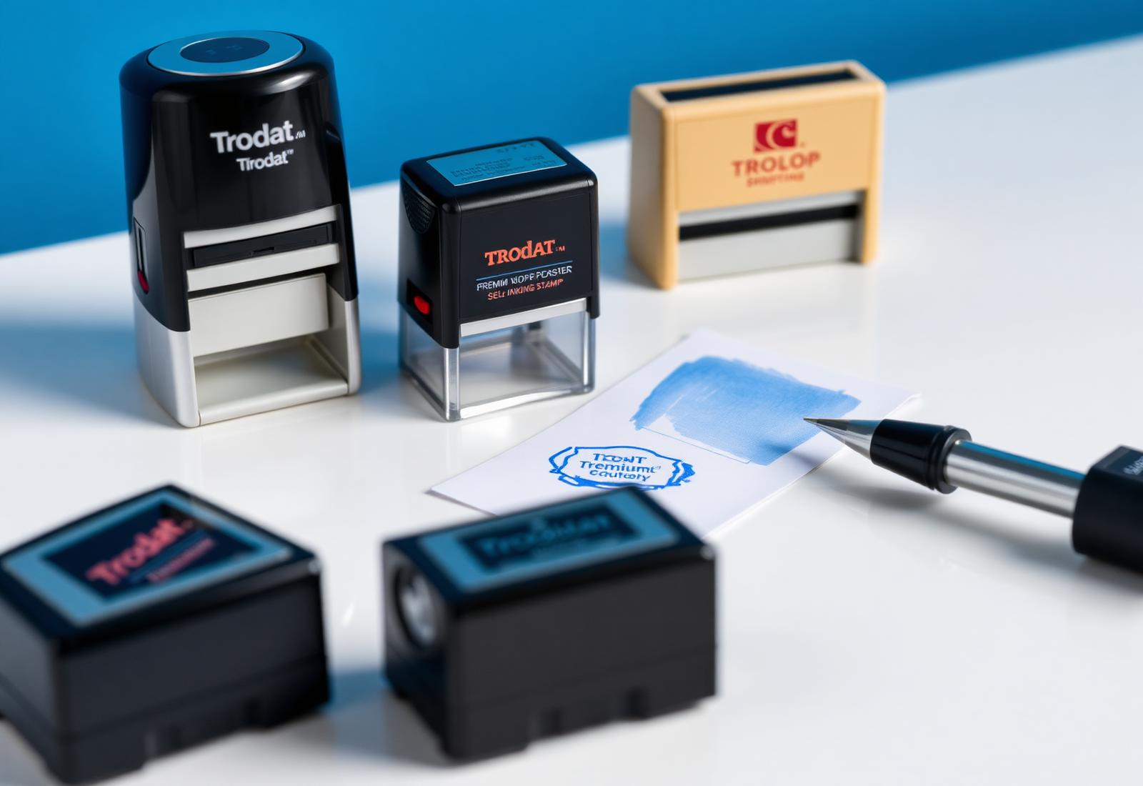 Carimbos personalizados Trodat e Colop com impressão em azul